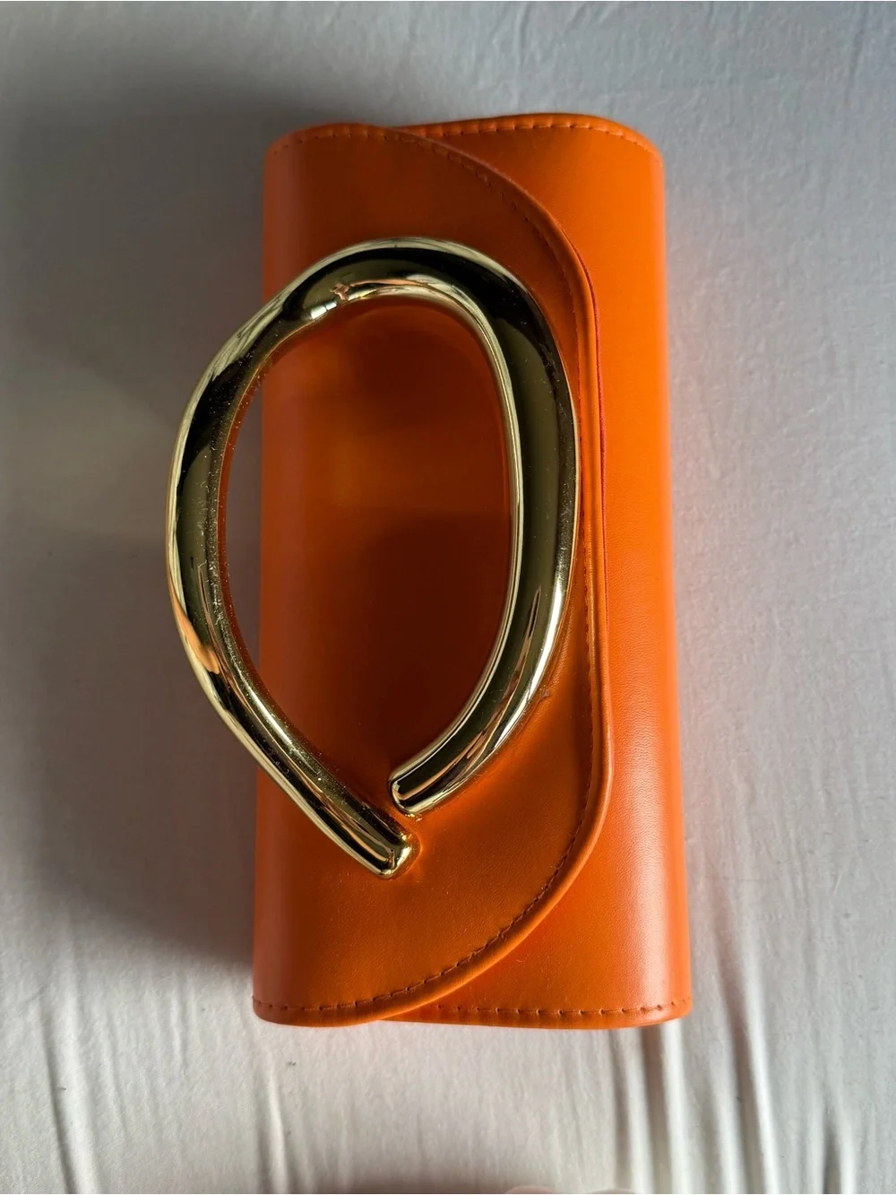 Orange Leather Clutch with Gold Handle